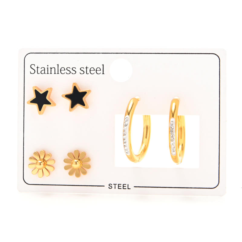 Set de aros AQ por 3 pares oro